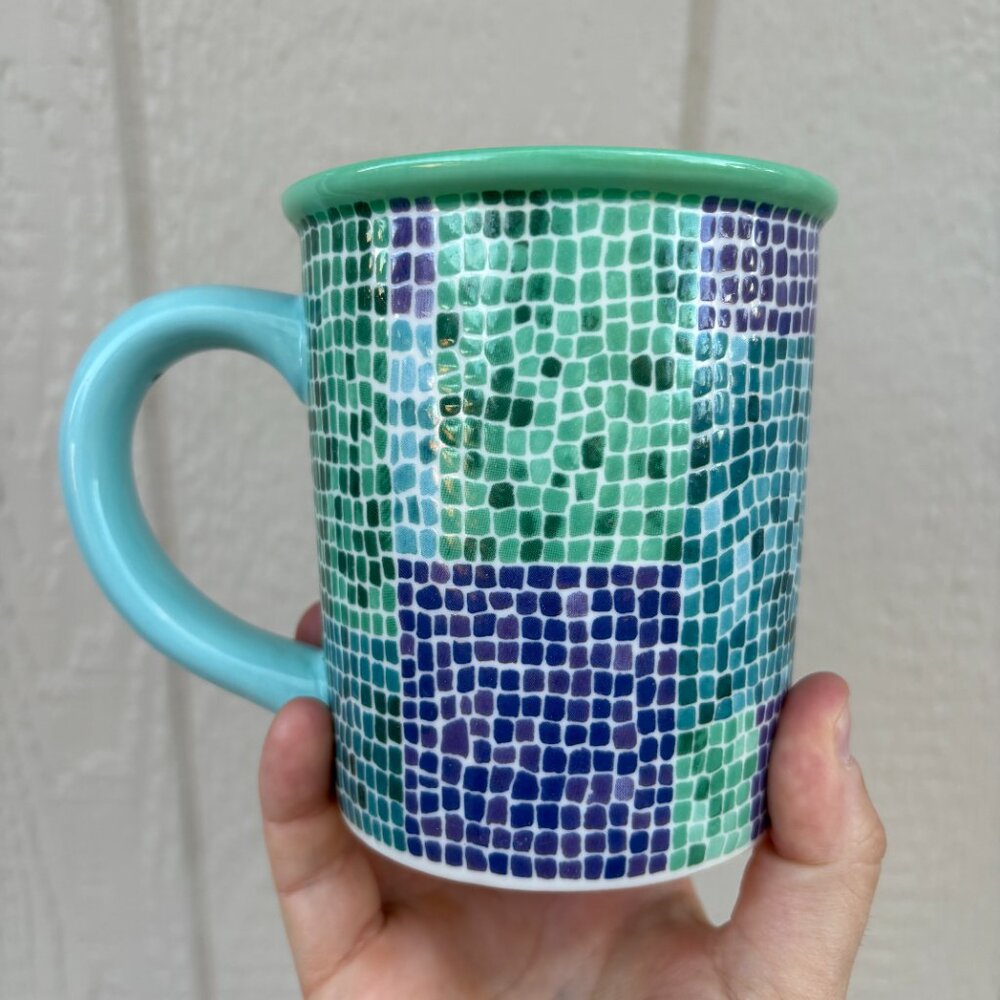 Vintage Starbucks Mosaic Tile Coffee Mug Blue Green Purple Barista Collection - Picture 2 of 4